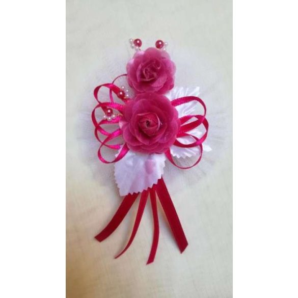 2" Bokréta, kitűző pink-fehér 