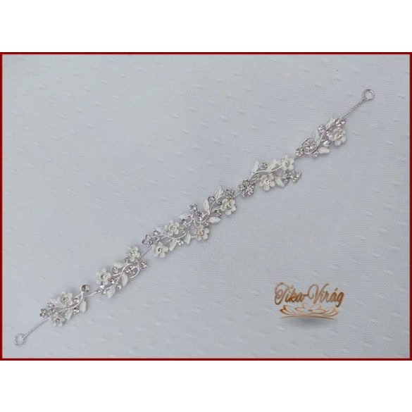 VIRÁGOKKAL DÍSZÍTETT STRASSZOS FEHÉR HAJDÍSZ 28 CM X 2 CM CARCI-22601.F.