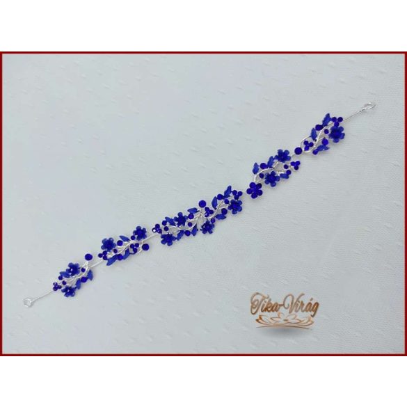 VIRÁGOKKAL DÍSZÍTETT STRASSZOS KIRÁLYKÉK HAJDÍSZ 28 CM X 2 CM CARCI-22601.K.