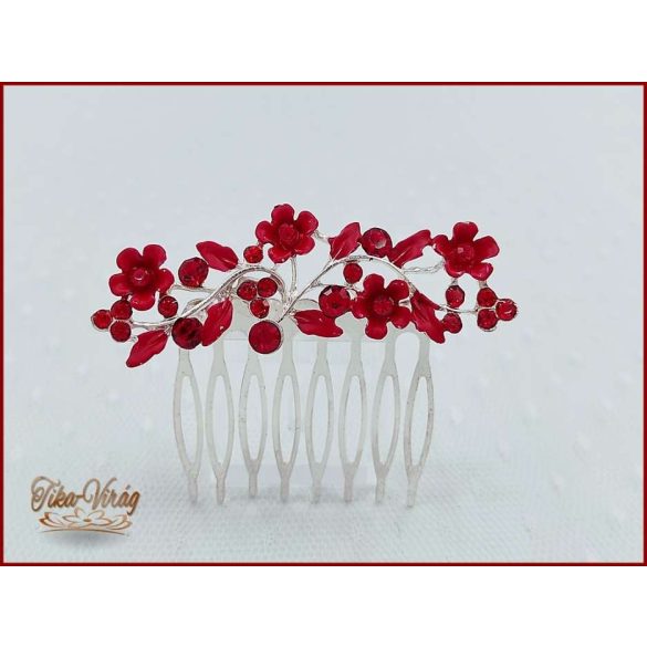 VIRÁGOKKAL DÍSZÍTETT STRASSZOS PIROS KONTYTŰ 7 CM X 2 CM CARCI-22602.P.