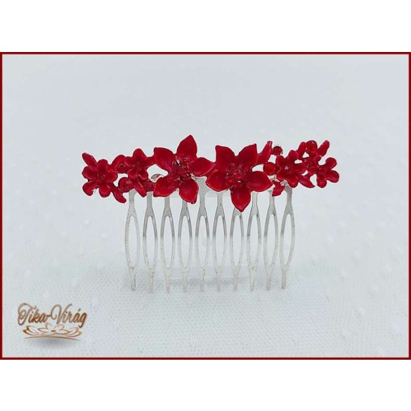 VIRÁGOKKAL DÍSZÍTETT STRASSZOS PIROS KONTYTŰ 8 CM X 2 CM CARCI-22603.P.