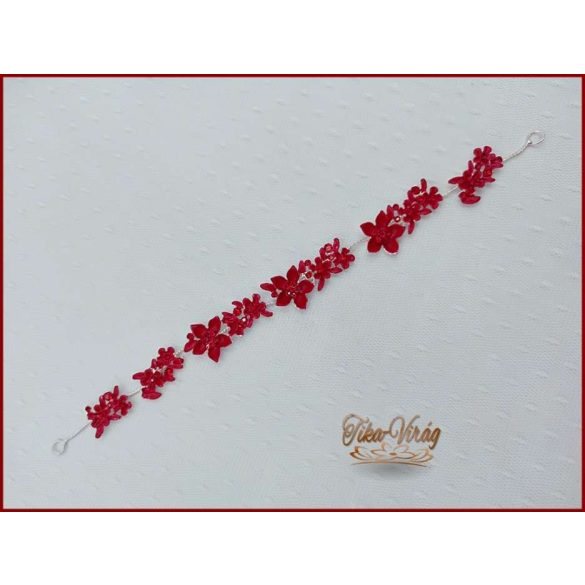 VIRÁGOKKAL DÍSZÍTETT STRASSZOS PIROS HAJDÍSZ 28 CM X 2 CM CARCI-22612.P.